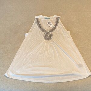 Pleione Ivory Embellished Sleeveless Blouse
